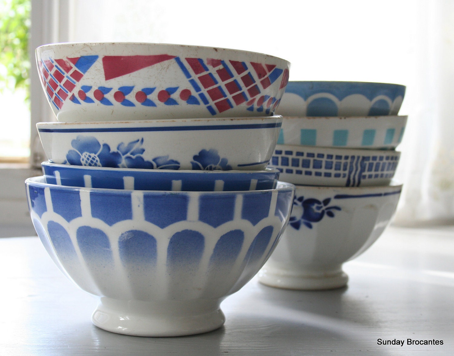 Two French Blue Café au Lait Bowls