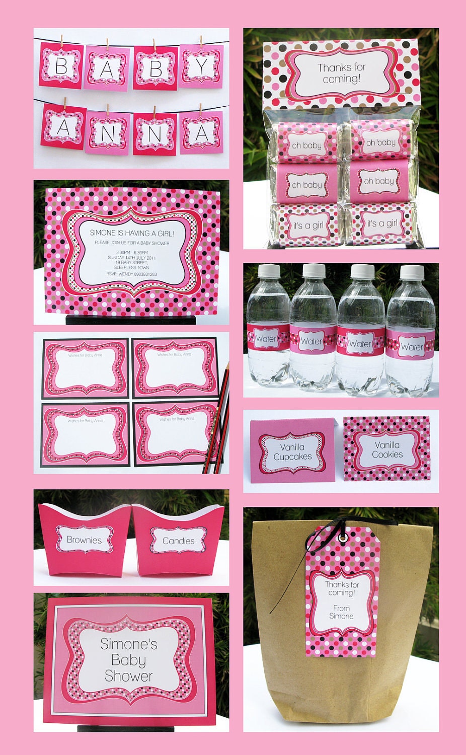 Girl Baby Shower Invitation & Printable Party Collection, EDITABLE Text PDF file - you personalize at home with Adobe Reader