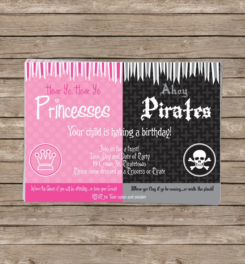 Pirates and Princess Birthday Party Invitation & Printable Party Collection, EDITABLE PDF file - you personalize at home with Adobe Reader