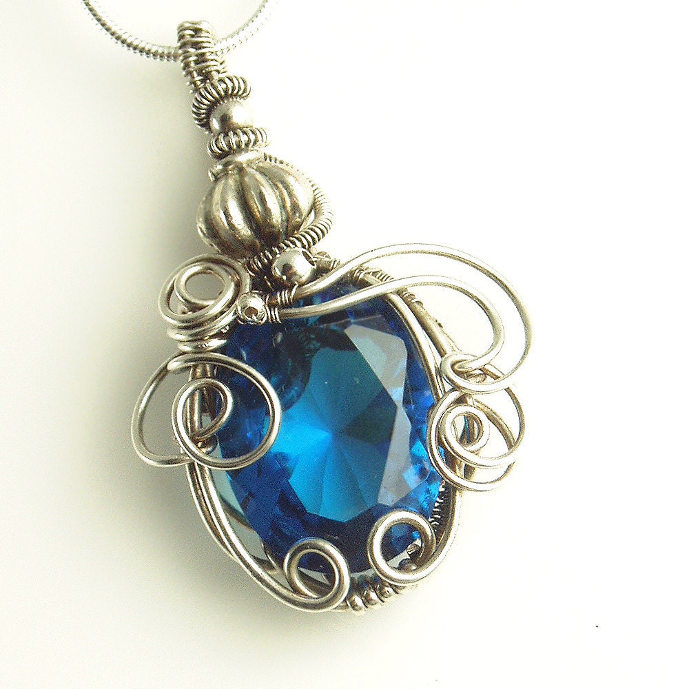 AAA CZ Blue Topaz and Sterling Silver Sculpted Genie Bottle
