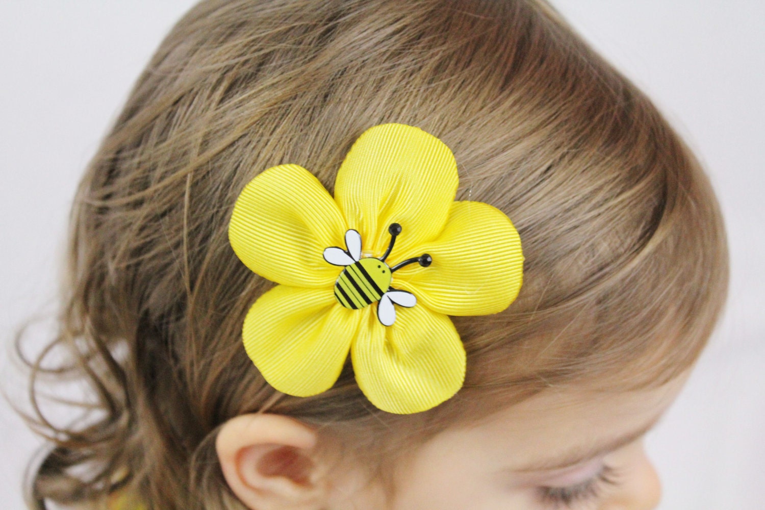 Yellow Bumble Bee Flower Hair Clip - Yellow Flower Hair Bow with Bee - Bumblebee Flower Bow