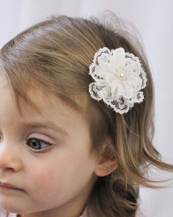 Ivory Lace Flower Hair Bow Vintage Style Lace by SweetestBugBows
