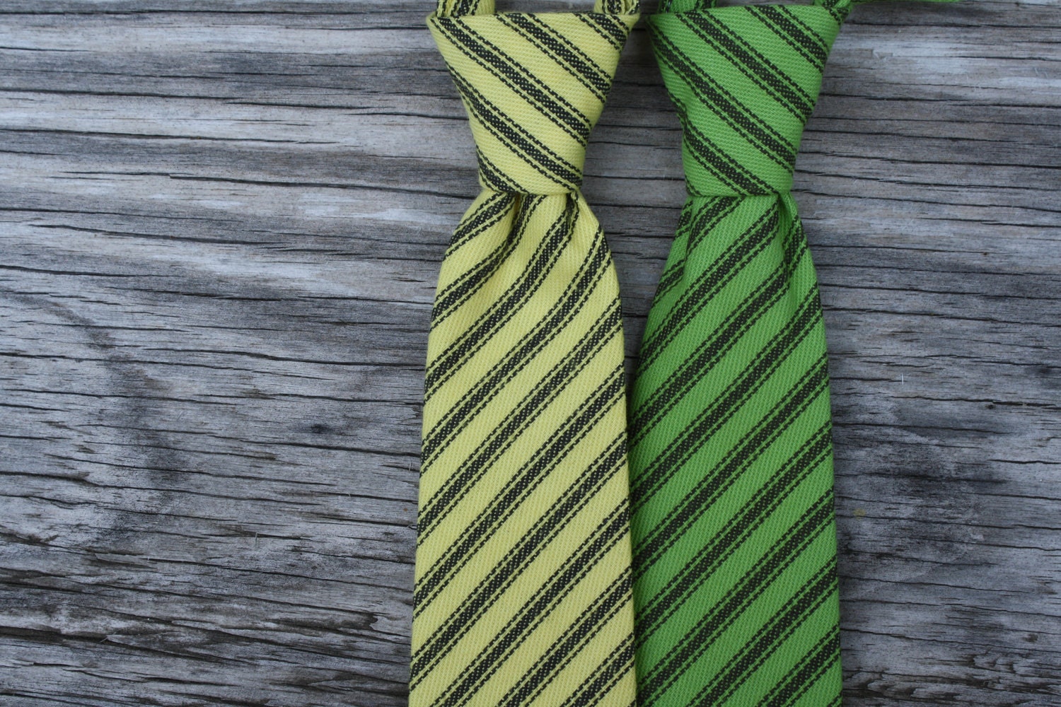 Newborn, Toddler, Boys Neck Tie in Yellow and Gray Strip or Green and Gray Stripe
