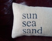 Burlap Pillow - sun, sea, sand - Beach Pillow - STUFFED Decorative Pillow - Beach Cottage Pillow - Coastal Pillow - Other Colors Available