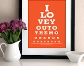Nursery Wall Art Print for Kids room wall decor/ art eye exam print/ poster  "I Love You to the Moon and Back" (Orange)