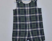 18 months, boy's jon jon, shortalls, SALE, green and navy plaid, eco-friendly