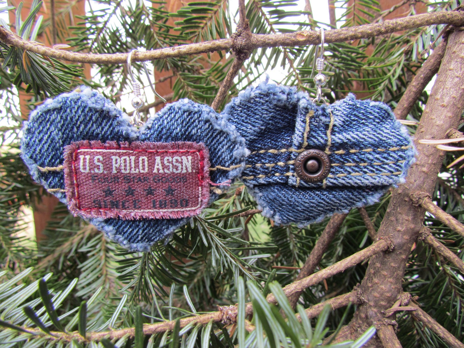Earring - Heart-Shaped, Recycled U.S. Polo Association Denim - Upcycled