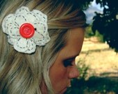 Hand sewn creamy felt flower clip