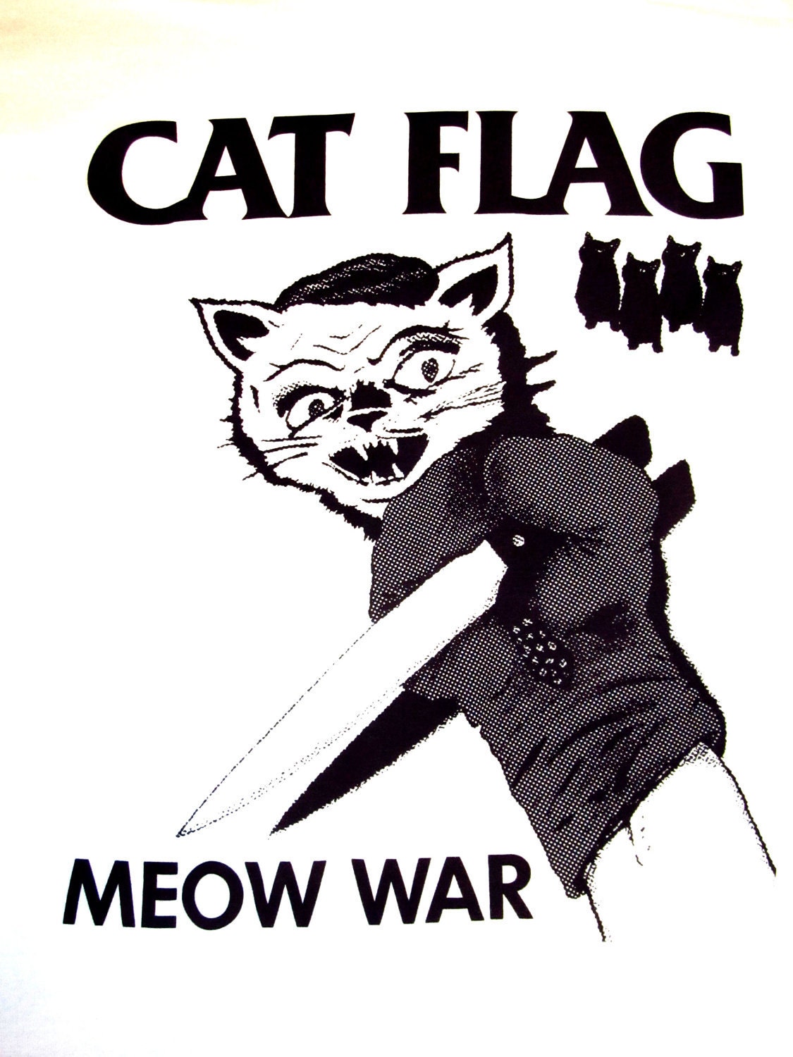 Black Flag Cat Flag MEOW WAR T Shirt Size MEDIUM