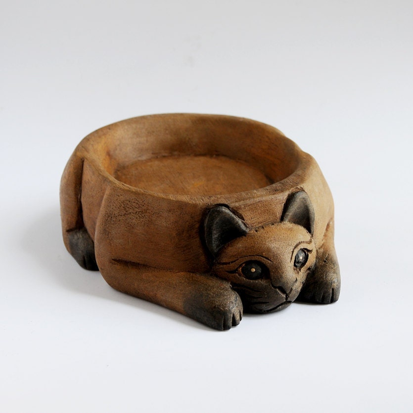 Vintage Wooden Cat Tray