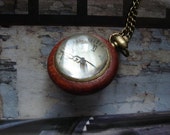 20% HOLIDAY SALE Antique Wood Grain Bronze Pocket Watch Necklace Wood Bronze Pendant With Chain E143