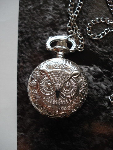 20% HOLIDAY SALE Necklace Pendant Silver Owl Pocket Watch quartz Gift Chain  C642