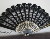 Carnival lace hand fan in BLACK, Goth style accesory, halloween gadget, steampunk, gothic