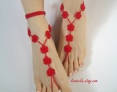 NEW FLOWER Barefoot Sandals - Valentines Red FLOWER, Valentine's Day gift