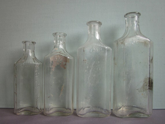 Four Vintage Clear Glass Owens Apothecary By Sweptinfromthesea