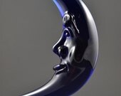 Blue Moon, Hanging Glass Ornament, Solstice, Crescent Moon, Man in the Moon
