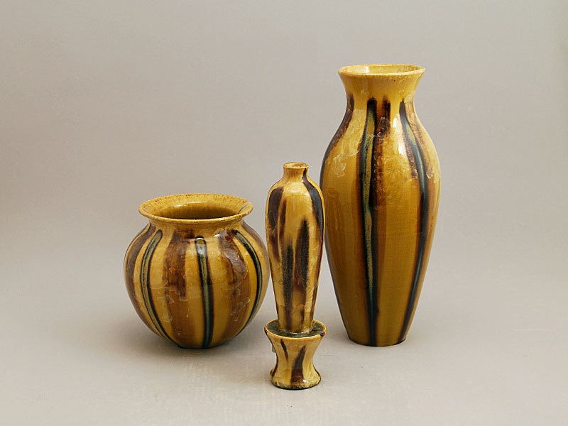 SALE  Golden Flame Crystalline Collection - Porcelain by Kyle Kreigh - Door Pottery - Arts & Crafts Style - OOAK