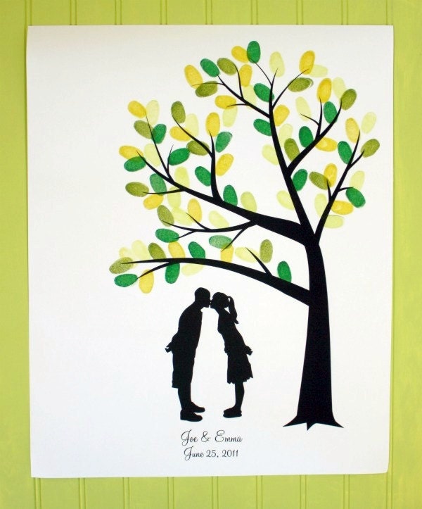 Custom Silhouette Fingerprint Tree Wedding Guest Book Alternative - 18x24 Print made with your Silhouette made from your photos