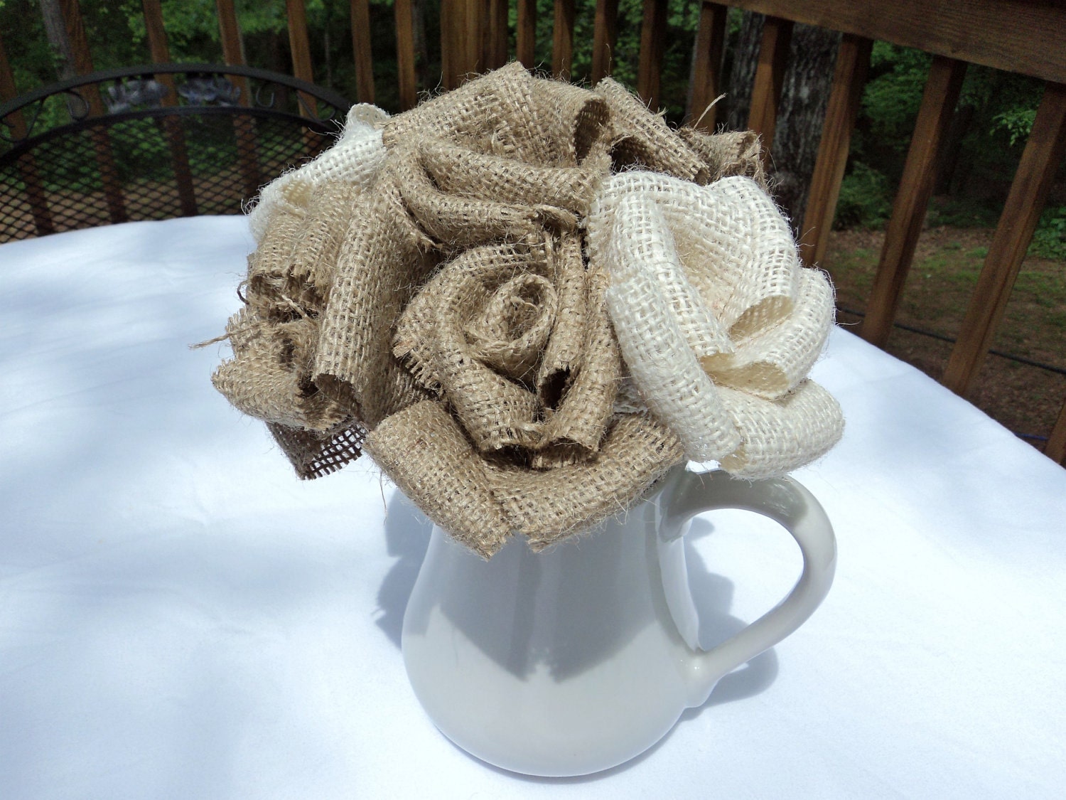 Burlap Bouquet Burlap Wedding 7 Stemmed Burlap Flowers Rustic Wedding Floral Arrangement