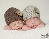 Baby Beanie Twin Pack Photography Prop  Oatmeal and Barley coconut beanies sizes nb, 1-3mos, 3-6mos, 6-12mos