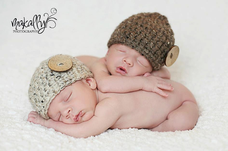 Newborn Twin Hats Photography Prop Two Pack Oatmeal and Barley coconut beanies sizes nb, 1-3mos, 3-6mos, 6-12mos