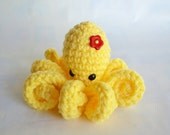 Amigurumi Octopus - Crocheted in Yellow with Red Button