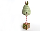 F is for Fruit - Amigurumi Pear on Vintage Alphabet Block