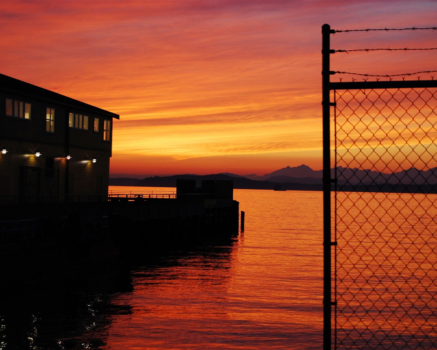 8 x 10 photo of red and gold October sunset over Puget Sound, Seattle, Washington, USA - skworld
