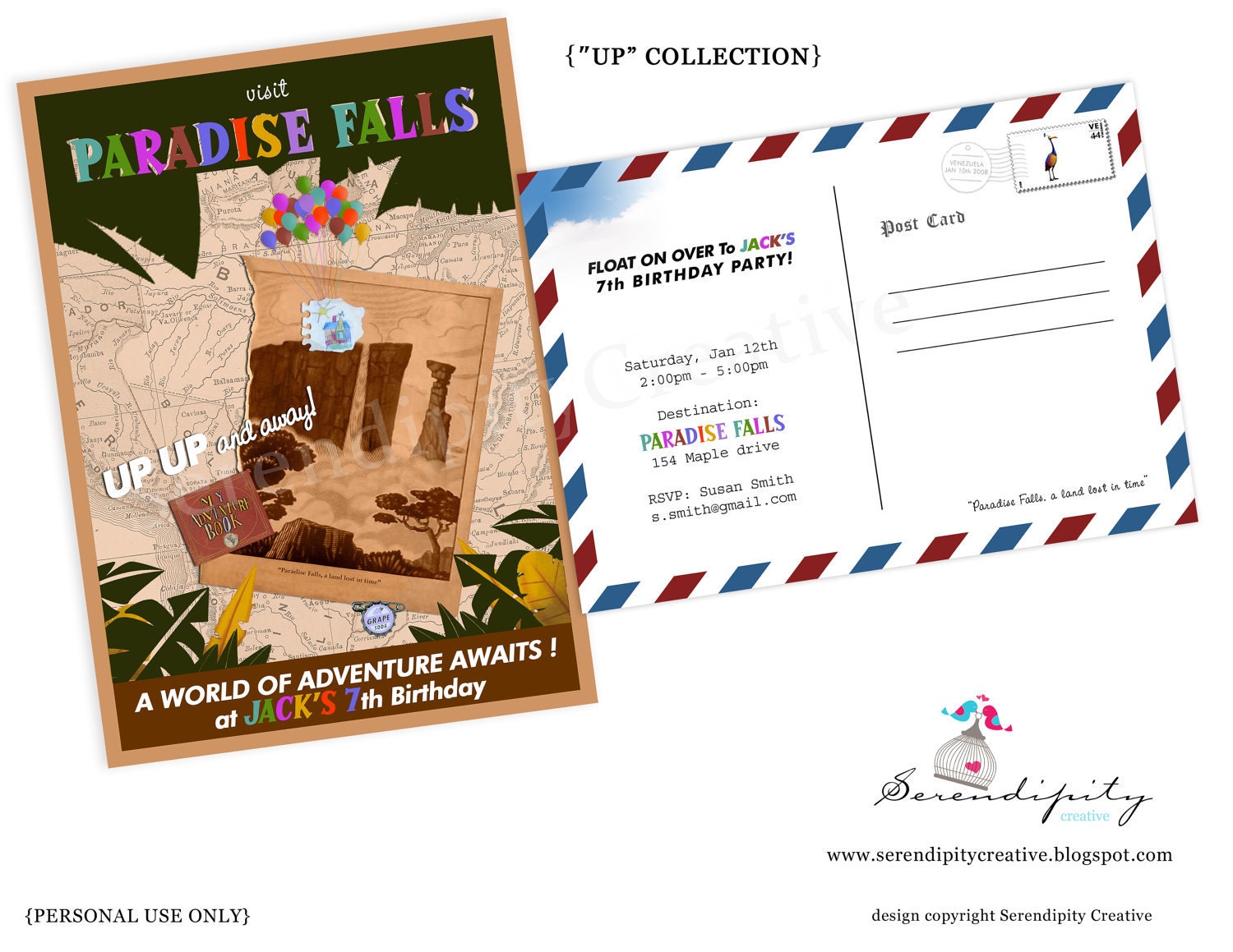 Printable Invitation - Up Postcard paradise Falls Il_570xn