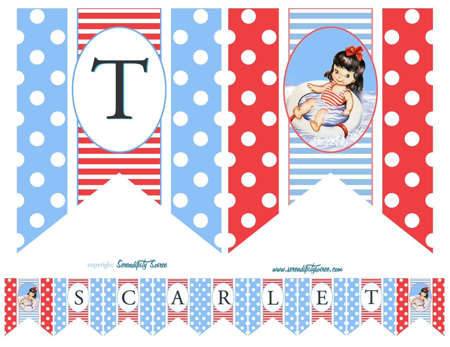 Vintage Beach Party - Custom Printable Bunting/Banner- Beach Party, Swimming Party, Pool Party Il_570xn