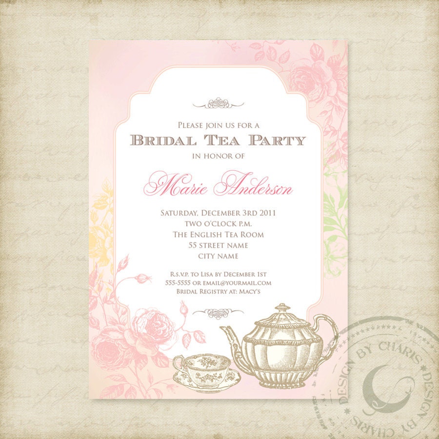 Shabby Chic Bridal Tea Party - Printable Invitation