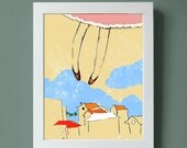 Art Print Fly me to the Moon 8x10" original illustration, me over the rooftops