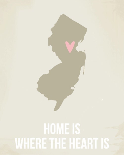New Jersey Home is Art Print 8 x 10 inch Travel Map I heart USA, Choose ur COLOR, SALE buy 2 get 3