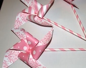 Pink Polka Dot Damask Paper Pinwheels on Paper Straws Set of 4 Il_170x135