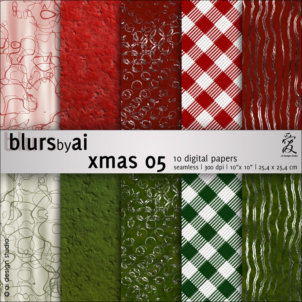 Christmas - XMAS 05 - digital paper pack: 10 holiday red and green textures textures. Printable holiday textures.