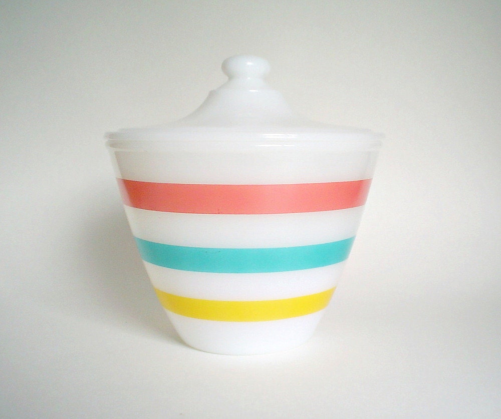 1950s Fire King Pastel Stripes / Colonial Grease Jar