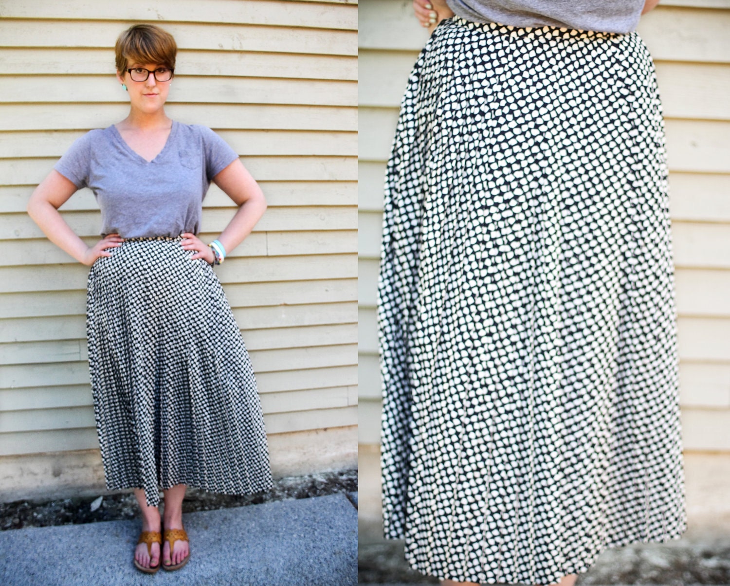 SALE - Vintage 1980s Jaeger navy and white maxi skirt (M)