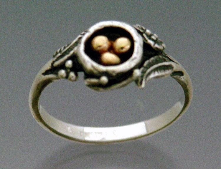 Eggs in Nest Ring Bi-metal - Bronze and Sterling Silver