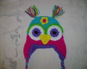 Rainbow Bright Crocheted Owl Hat Available in Any Size or Color Combination