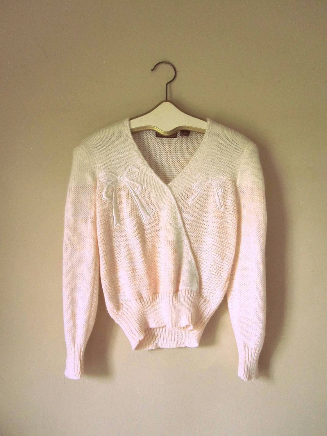 Vintage Luxe Pale Pink Sweater with Bow Details