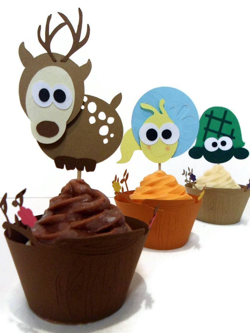 Cupcake wrappers Woodland with Toppers - set of 24 Il_570xn