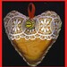 Lavender SILK HEART Sachet Red Gold Lace Ring Pillow OOAK