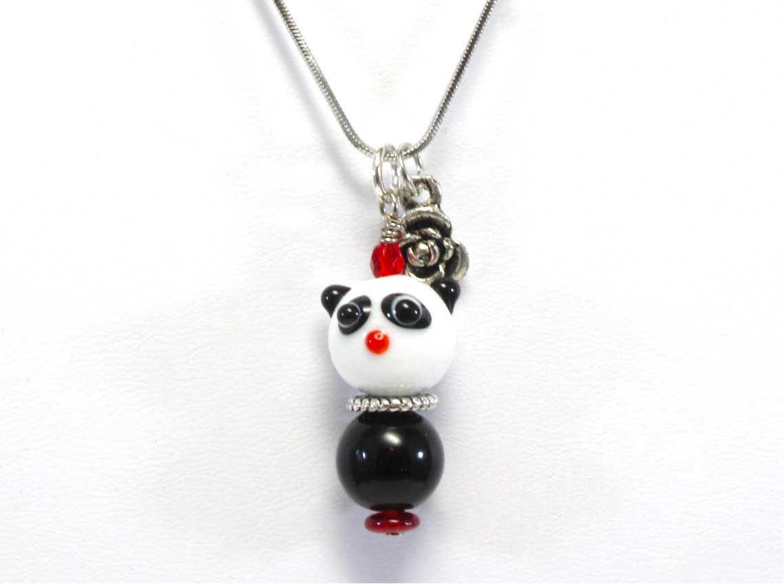 Panda Necklace on Panda Bear Necklace   Red And Silver Panda Sorority Charm Necklace