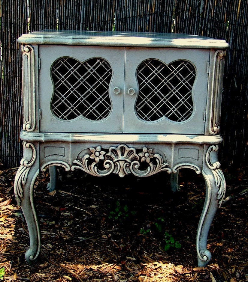 Curvy French Provincial Paris Apartment Grey Nightstand Side Table