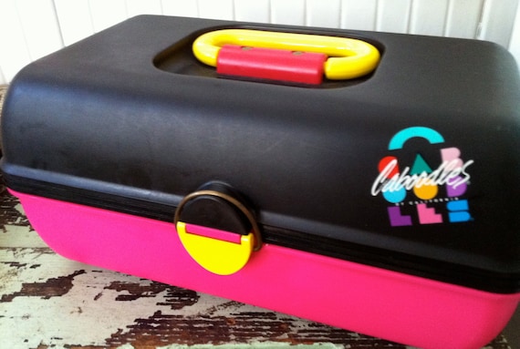 Caboodle Case 80s Hot Pink and Black Makeup Craft Supply Case Mint Condition