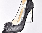 Fashion sketch:  Original pen and ink shoe illustration Manolo II
