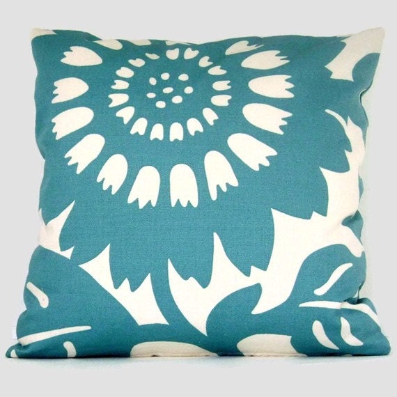 Duralee Turquoise Sunflower Pillow Cover 20x20, 22x22, 24x24