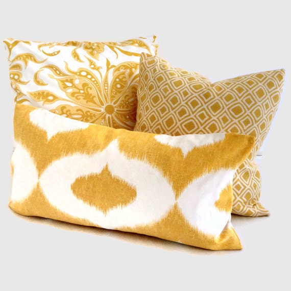 Duralee Yellow Ikat Sofa Decorative Pillow Cover 12x24, 14x20, or 18x18, 20x20, Throw pillow, accent pillow