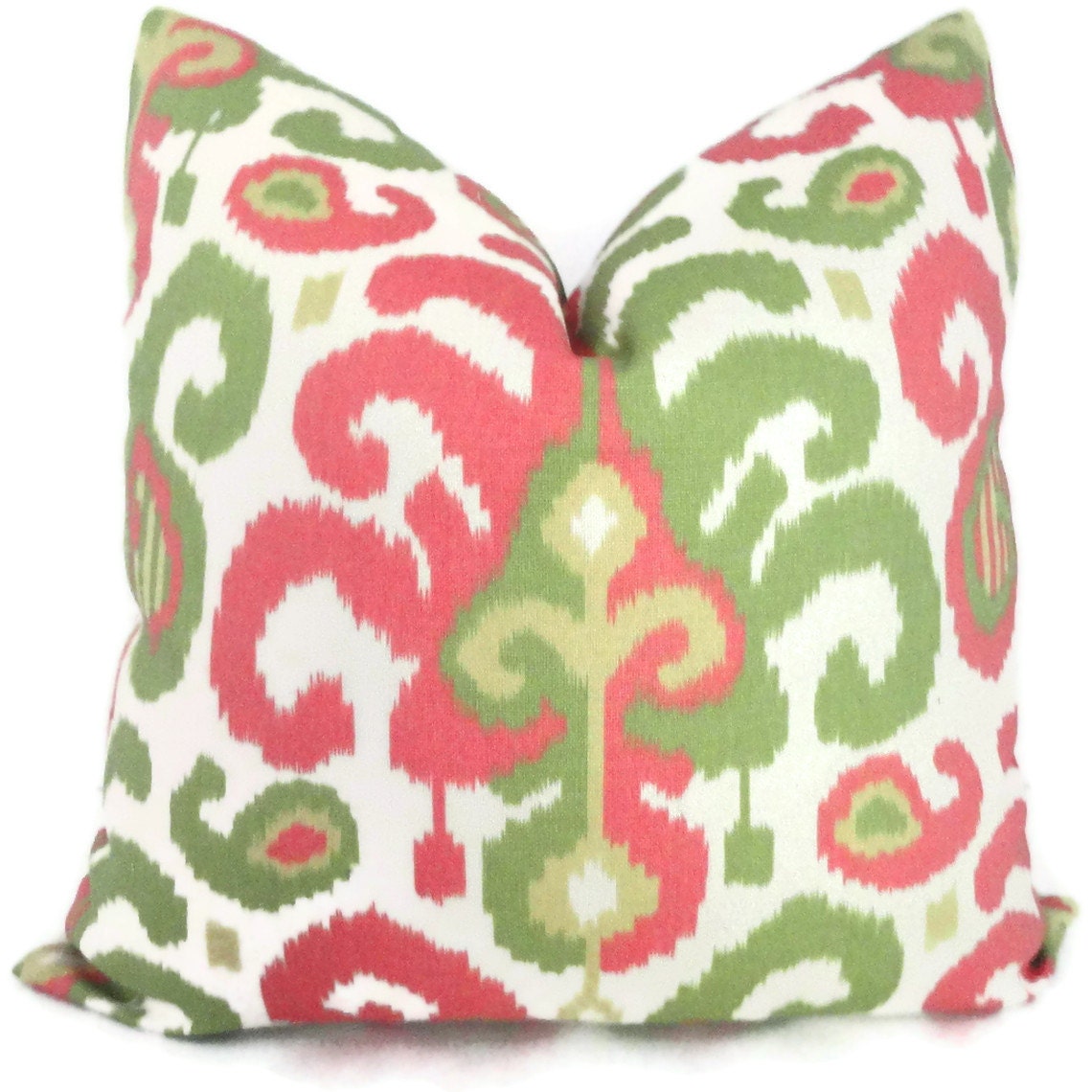 SALE Duralee Pink and Green Ikat Decorative Pillow Cover  18x18, 20x20, 22x22, 14x20 or 12x24, throw pillow, accent pillow, toss pillo