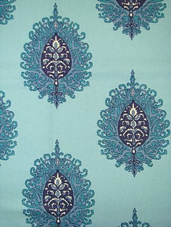 SALE PILLOW Duralee Aqua Medallion Decorative Pillow Cover  20x20 Toss Pillow, Throw Pillow, Accent Pillow